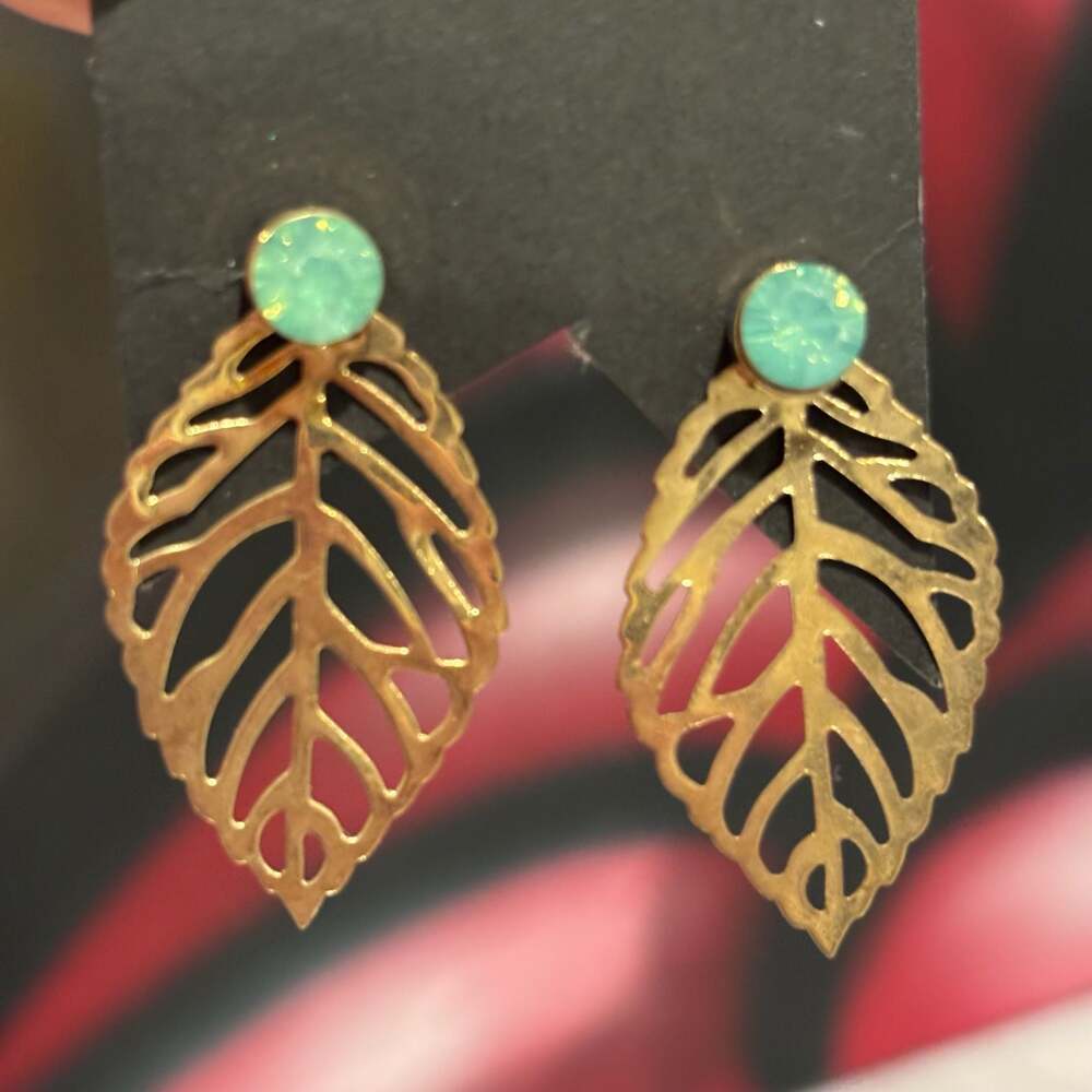 Paparazzi Leaf it to Fate Gold and Green Rhinestone Earrings